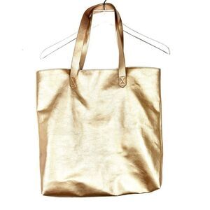 Metallic gold tote bag, soft pleather.